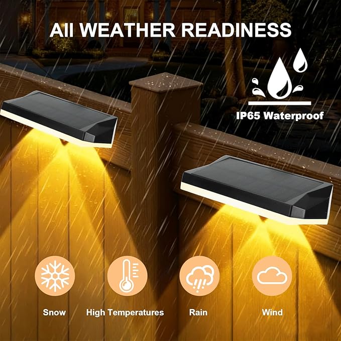 Solar Fence Lights Outdoor Waterproof LED, 13 Lighting Modes, Solar Outdoor Lights Dual Installation IP65 Energy Saving Solar Garden Lights, for Backyard Railings Steps Patio Walls (8)