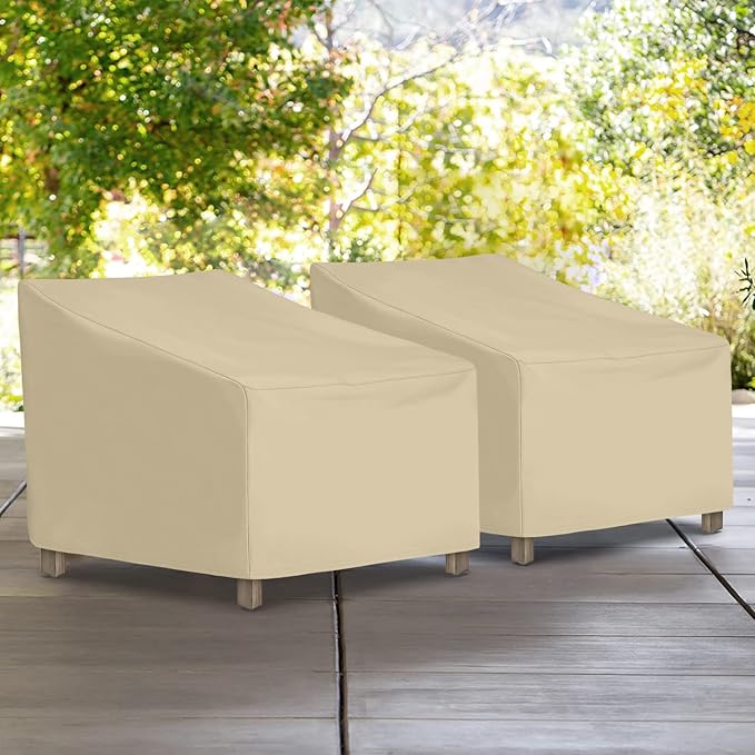 SunPatio Outdoor Chair Covers 2 Pack, Heavy Duty Waterproof Patio Lounge Deep Seat Covers, All Weather Protection Lawn Chair Protector for Outdoor Furniture, 34" W x 37" D x 36"/25'' H, Beige