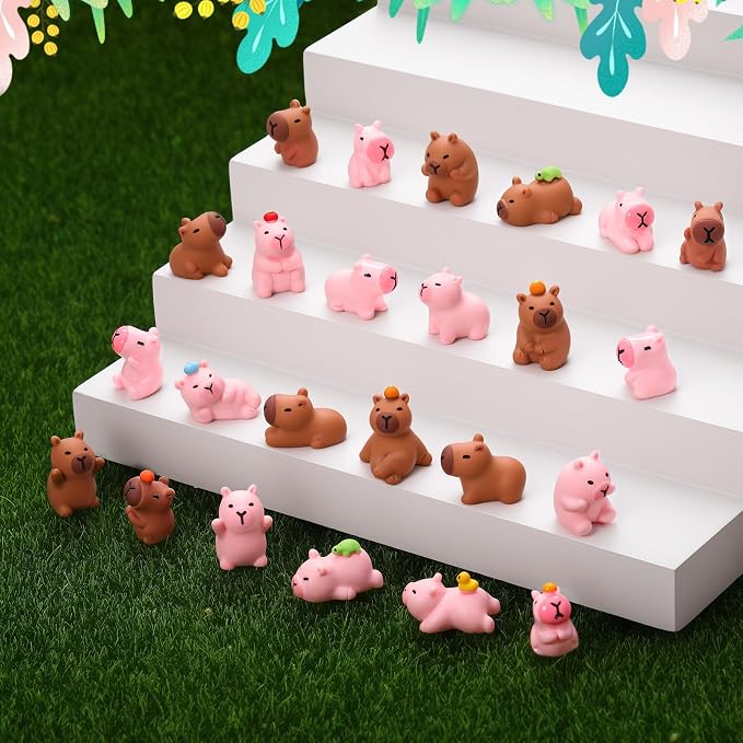 32 Pcs Mini Resin Capybaras, 16 Styles Capybara Figures | Mini Figure Cute Capybara Resin Animals Miniature Figurines Tiny Animals for Garden Landscape Dollhouse Party Decor DIY