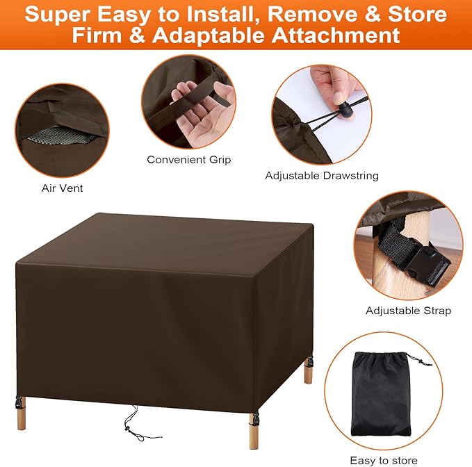 Patio Furniture Cover Rectangle 80"(L) x 44"(W) x 40"(H), Custom Heavy Duty 420D Waterproof Outdoor Cover with Drawstring & Buckles for Table Chair Garden, Coffee