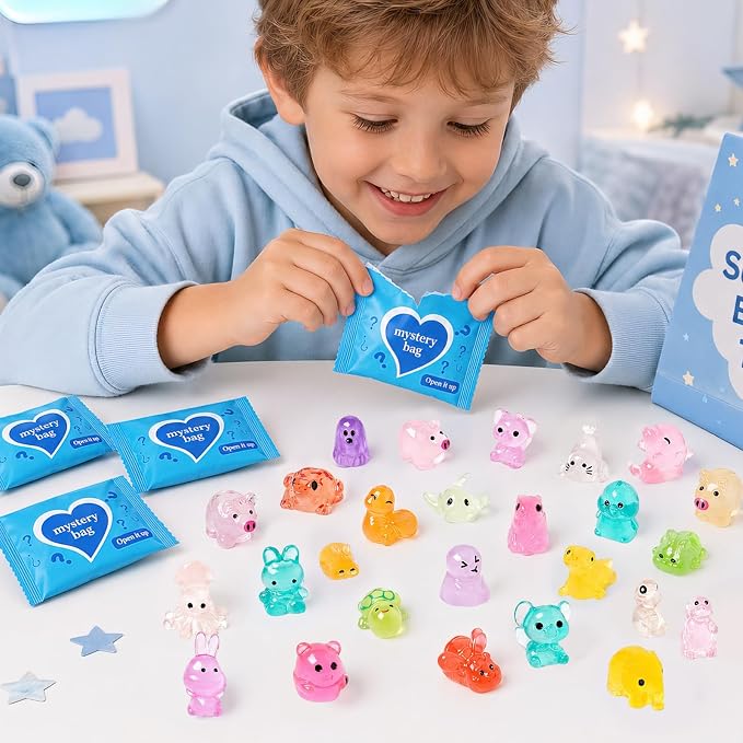 100pcs Luminous Mini Resin Animals, Resin Animals Mystery Bags, Mini Duck Blind Bags Toys, Glow in The Dark Tiny Animal Figurines for Fairy Garden, Aquarium, Party Favors & Home Decor Crafts