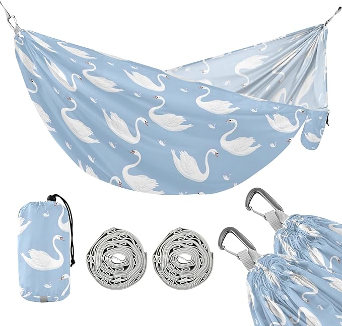 Camping Hammock Outdoor Hammocks for Outside Swan Blue Beach Trees Portable Lightweight with Pockets Tree Straps Indoor