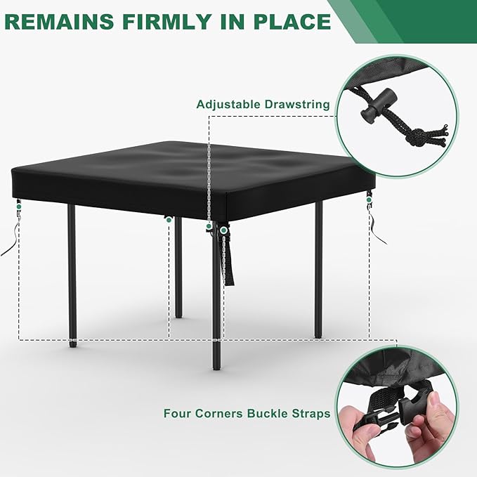 M METERXITY Square Patio Table Cover, 40"L x 40"W x 4"H Rectangular Table Cover for Outdoor Furniture, All-Weather/Waterproof/UV-Resistant, Patio Furniture Protector [Black]