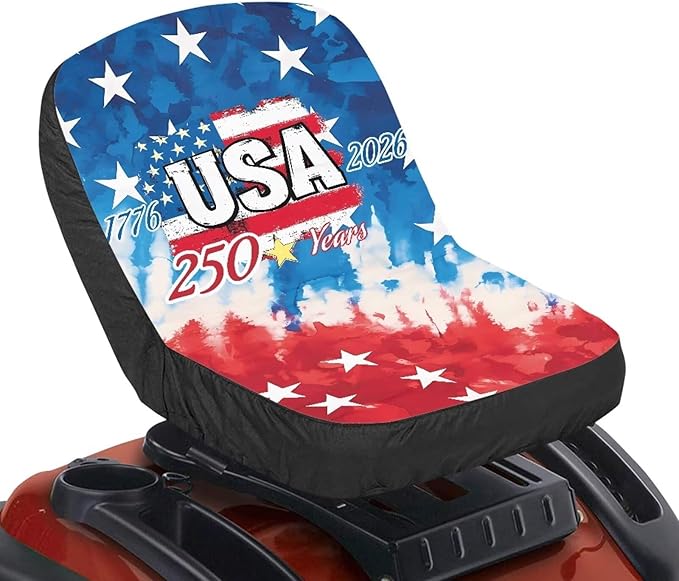 American Flag 1776-2026 Lawn Mower Seat Cover USA 250th Anniversary Non-Slip Tractor Riding Lawn Mower Seat Cover for Agricultural and Industrial Vehicle