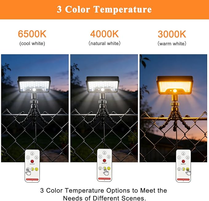 Motion Sensor Solar Lights Outdoor with Octopus Tripod, 360° Rotatable 600LM 92 LED Fence Light with Remote Control, 3 Color Modes, IP65 Waterproof Security Light for Deck Fence Camping (2 Pack)