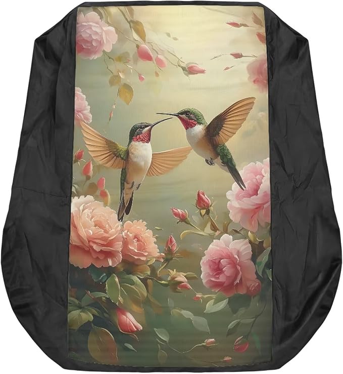 Lawn Mower Seat Cover with Pockets, Hummingbird Pink Floral Non-Slip Tractors Seat Cushion Tractor Decor Tractor Accessories for Men Women