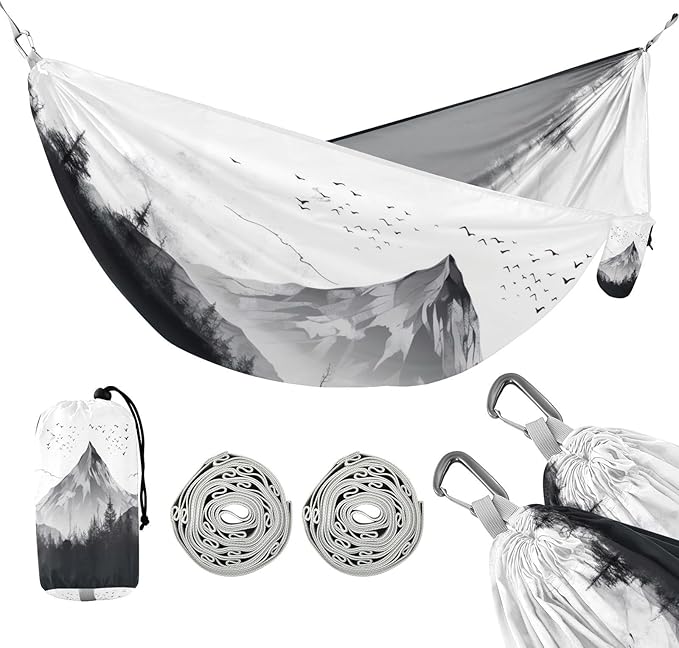 Qilmy Mountain Camping Hammock Single – 330 lbs Capacity, Lightweight with Tree Straps & Carabiners, Portable for Hiking, Travel, Backpacking