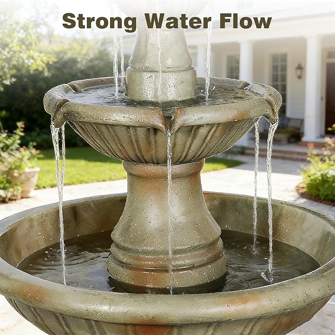 Naturefalls 51.5" Water Fountain Outdoor - Large Waterfall Fountain Outside, 3-Tiers Cascading, Fiber Reinforced Concrete, Indoor and Outdoor Fountain for Garden, Patio, Backyard, Lawn, Yard Decor
