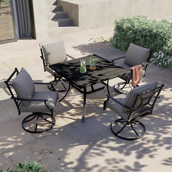 Grand patio Outdoor Patio Dining Set 4 Swivel Dining Chairs E-Coated Outdoor Furniture Set with Olefin Cushions, Grey