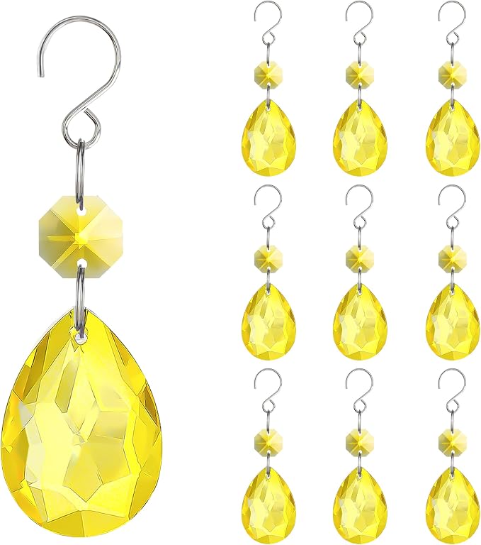 10pcs Yellow Bauhinia Crystal Suncatcher Chandelier Prisms Decor | K9 Crystal Glass Bauhinia Prisms 3 Inch with Hooks Window Wedding Party Chandelier DIY Decor Rainbow Maker Gift for Women Mom