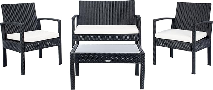Safavieh PAT7507A Collection Bassey Black and Beige 4-Piece Outdoor Living Patio Set