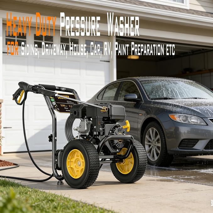 BLUBERY Gas Pressure Washer, 3600 PSI Pressure Washer，2.7 GPM Heavy Duty Power Washer, 30 feet Pressure Hose&Soap Tank,4-Stroke OHV 212cc Engine,Portable Industrial Style,Black