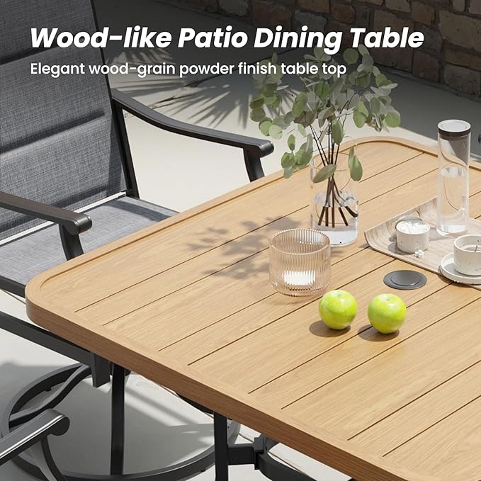 Soohow 5-Piece Outdoor Dining Set, Patio Dining Table and Chairs Set for 4, 4 x Swivel Patio Chairs and 35"x35" Dining Table with 1.57" Umbrella Hole, Wood-Like, Ideal for Poolside, Backyard, Deck