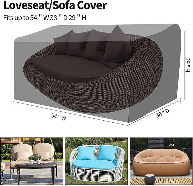 Sofa Cover Outdoor Loveseat Cover, Patio Furniture Covers Waterproof 600D, 54 Inch Patio Loveseat Cover Fits for 2-3 Seats (54" W x 38" D x 20"/29" H)