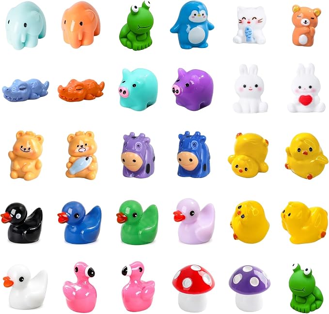Zerobe Miniature Resin Animal Sets, Tiny Figurine Collection, 30 PCS | 30 pcs miniature resin animal figurines for desktop displays, moss terrariums, and micro landscape garden decor