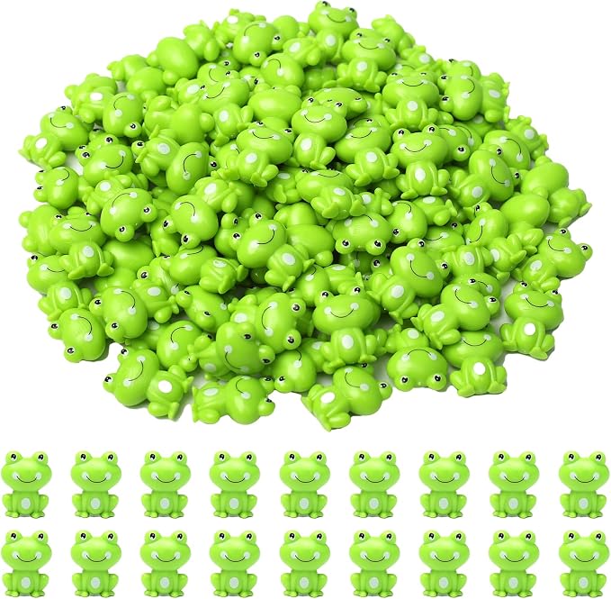 100 Pack Mini Green Plastic Frogs, Small Frog Figurine Tiny Frogs to Hide Fairy Garden Miniature Dollhouse Home Decor Frog Decorations for Party