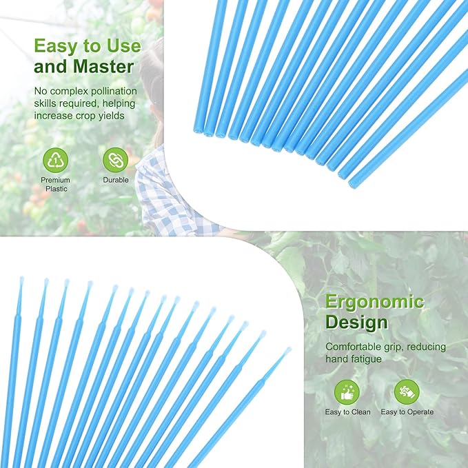 M METERXITY 100-Pack Pollinator Brush, 0.1inch/2.5mm Plastic Vegetable Pollinator Pen Manual Pollination Tool for Gardening/Greenhouse/Hydroponic Plants/Flower [Light Blue]