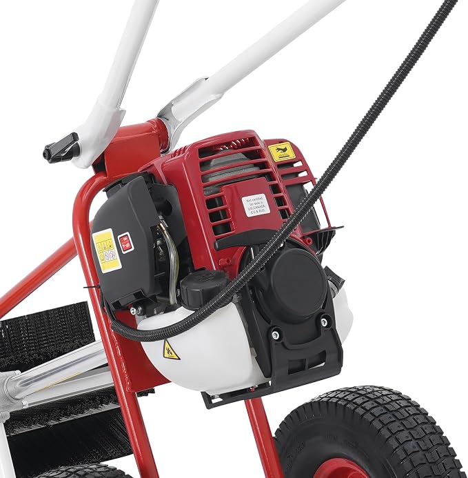 4 Stroke Gas Powered Hand Push Lawn Sweeper Broom, Gas Walk Behind Outdoor Sweeper with 23.62" High-Density Brush, Adjustable Handles for Yard, Driveway, Artificial Turf Leaf Cleaning