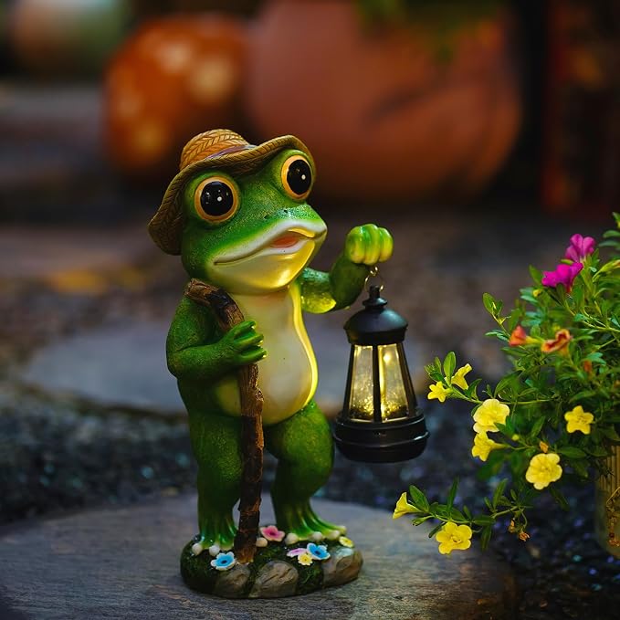 twinbling Solar Frog Garden Decor with Lantern | Gardening Gifts for Women Mom Grandma Outdoor Statue for Patio Pathway Frog Figurine for Yard Decoration Lawn Ornament