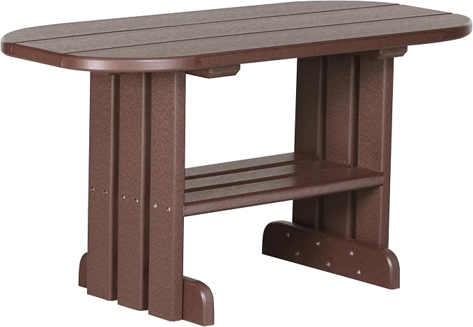 LuxCraft Poly Outdoor Coffee Table, Oval Patio Table with Shelf, Weather Resistant Low Tables for Adirondack Chairs & Outdoor Seating - Amish Made in USA (Chestnut Brown)