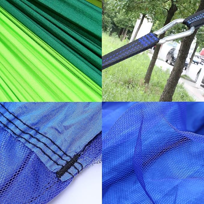 Outdoor Camping Hammock, 210T Nylon Portable Anti Rollover Hammock Single Hammock with Mesh Net (Army Green)