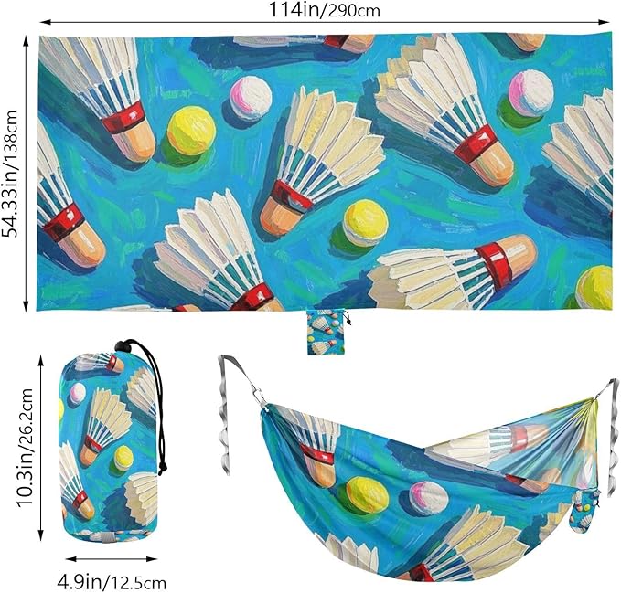 Oil Painting Feeling White Badminton 330lb Capacity Camping Hammocks with Hanging Rope Rope Hammock for Outside Camping Essentials hamaca para acampar