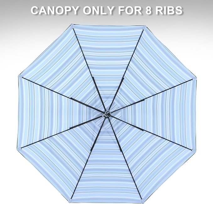 MASTERCANOPY Patio Umbrella 10 ft Replacement Canopy for 8 Ribs-Navy and Blue Stripe Canopy Only