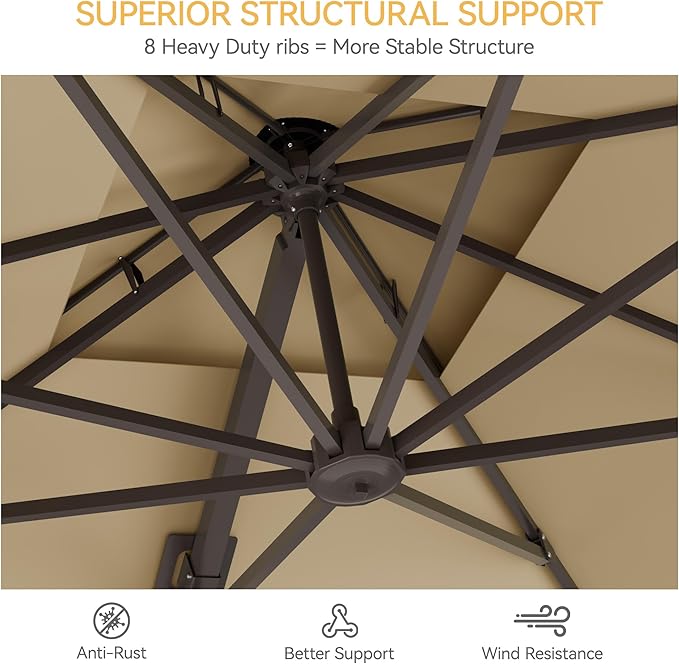 9x12 FT Patio Umbrella, Large Cantilever Rectangular Double Top Heavy Duty Offset Umbrellas with 360° Rotation, Outdoor shade for Garden Deck Pool, Beige