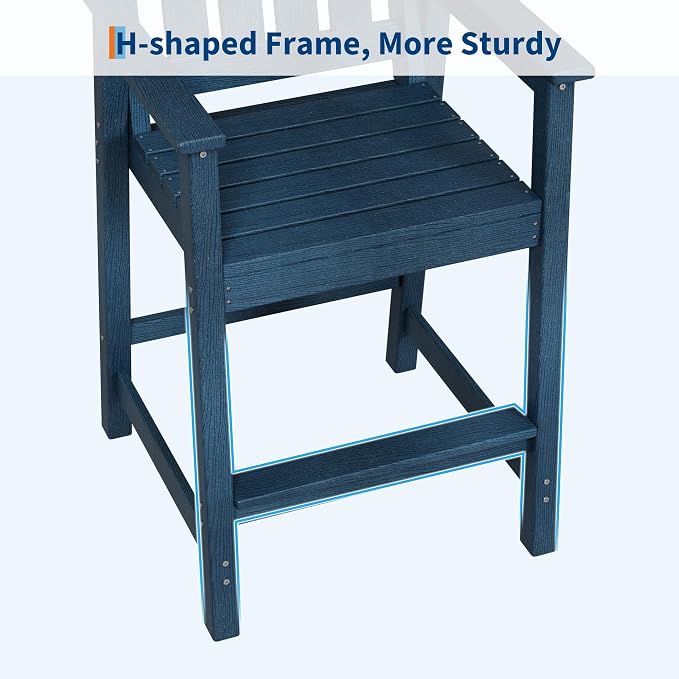 Takywep Set of 4 HDPE Wood Grain Outdoor Bar Stools, 27.7" High Counter Height Chairs with Armrests and Back, Weatherproof Pub Seating for Patio, Balcony, Garden, Deck, Backyard, Navy Blue