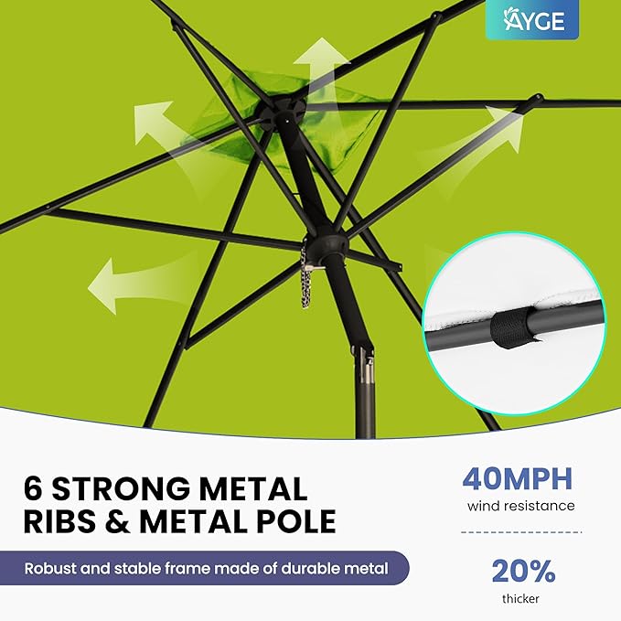 Ayge 6.5x10FT Rectangular Patio Umbrella Outdoor Table Umbrella w/Push Button Tilt & Crank Rectangle Market Umbrella UV Protection for Garden,Deck,Lawn,Yard & Pool,Lime