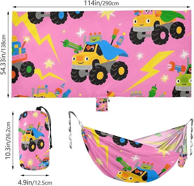 Cute Cartoon Colorful Truck 330lb Capacity Outdoor Hammock with Tree Straps Fabric Hammock for Indoor Outdoor Patio accesorios para Camping