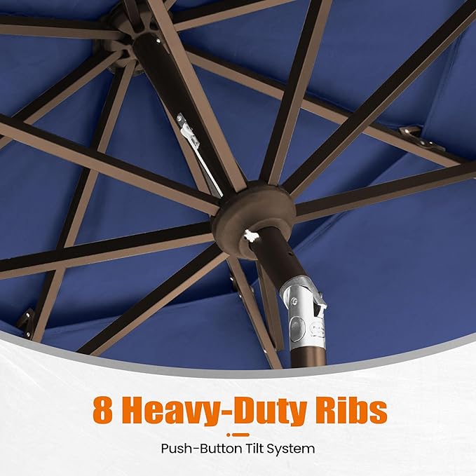 EliteShade USA 10-Year-Non-Fading 10ft 3-Tier Market Patio Umbrella, Commercial Grade Outdoor Table Umbrella with Crank Open, Windproof & UPF 50+ UV Protection, Heavy Duty Ventilation for Garden, Deck, Pool, Backyard, Beach & Bistro, Navy Blue