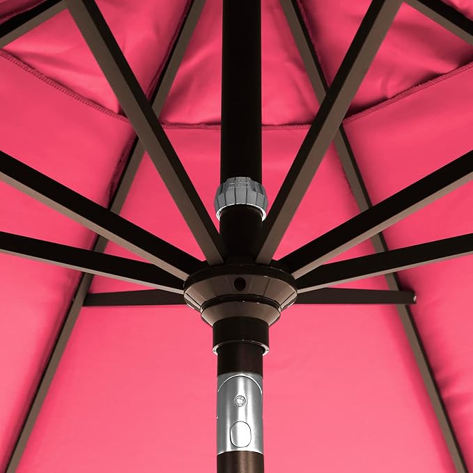 California Umbrella 12-Year-Non-Fading, 9Ft Premium Sunbrella Patio Umbrella, Hand-Crank, Button-Tilt, Bronze Frame, Hot Pink Fabric