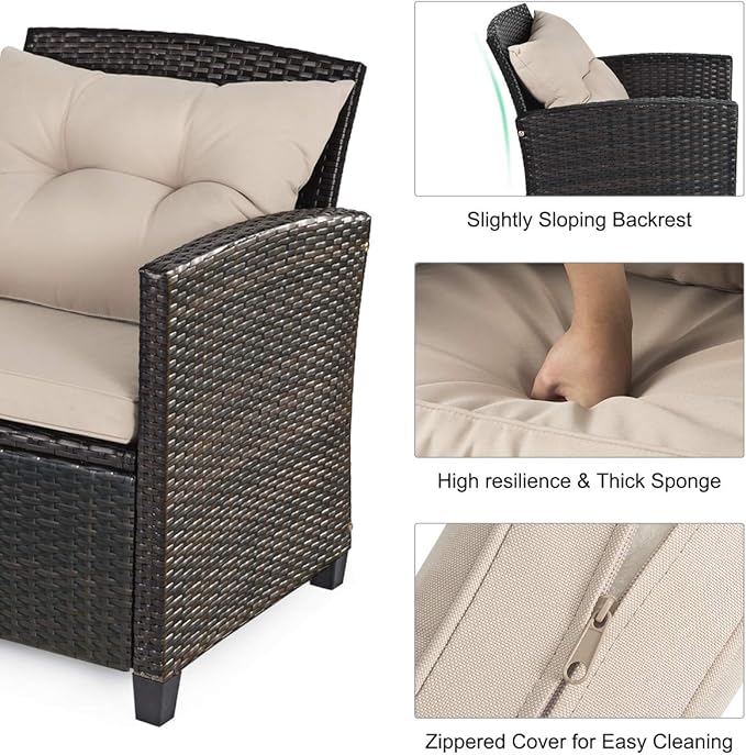 Tangkula 8-Piece Outdoor Rattan Furniture Set, PE Rattan Wicker Sectional Sofa with Loveseat Chair & Glass Table, Patio Cushioned Conversation Sets for Backyard Porch Garden Poolside (2, Brown)