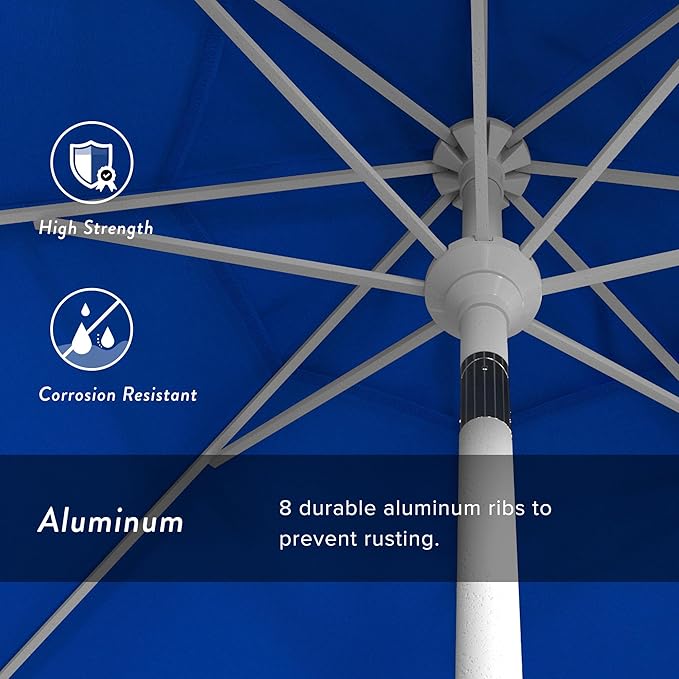 California Umbrella 7.5' Rd. Aluminum Patio Umbrella, Crank Lift, Collar Tilt, White