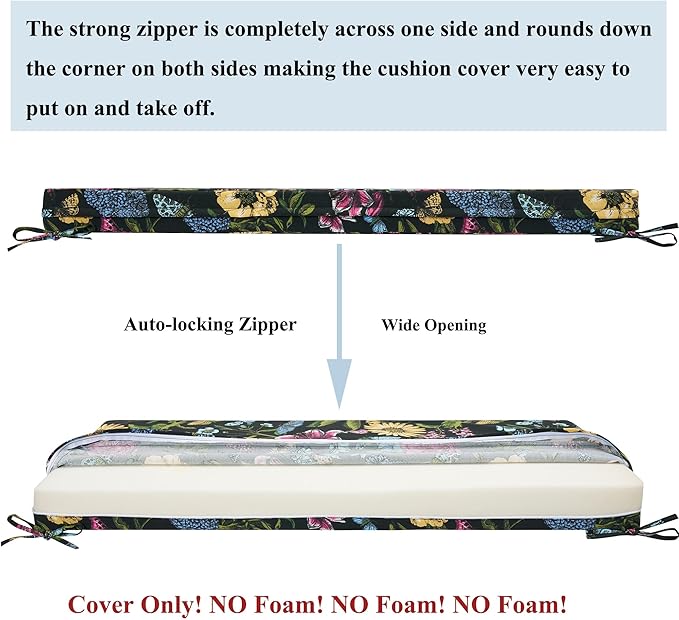 FUNHOME Outdoor Cushion Covers,42" x 18" x 3", No Insert! Patio Cushion Covers Replacement,Water Resistant Patio Bench Loveseat Cushion Covers 1 Pack, Black Flower Butterfly(Covers ONLY)