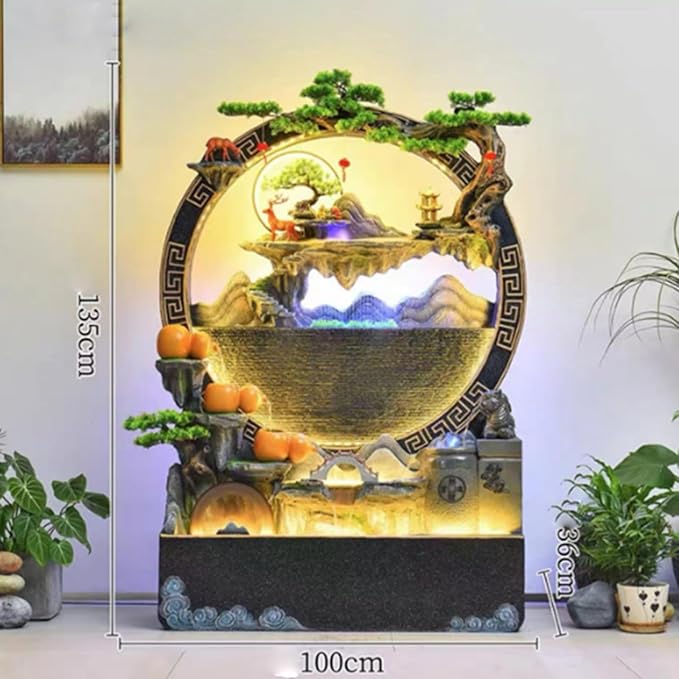 Magnificent 5.8ft Cement Standing Fountain with Lighting Zen Garden Design | Indoor and Outdoor use | Rain and UV Protection (Small Black)(Small Black)