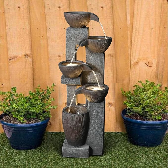 Naturefalls 39''H 5-Tier Outdoor Garden Water Fountain Decor, Resin Fountain for Garden, Floor Patio, Deck, Porch, Backyard and Home Art Decor (Grey, 39" H)