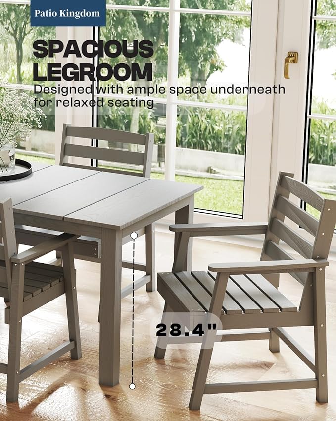 7-Piece Outdoor Dining Set for 6, 75.2" HDPE Patio Table with Umbrella Hole & 6 Chairs, Weather-Resistant Wood-Look Patio Furniture for Garden, Lawn, Deck, or Poolside (Grey)