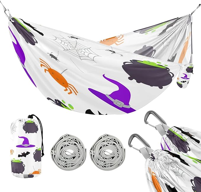 Hammocks for Outside Halloween Elements Camping Hammock Portable Hammocks with Tree Straps and Carry Bag Camping Accessories for Hiking Beach Outdoor