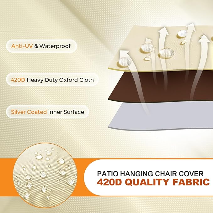 Outdoor Patio Hanging Egg Chair Cover Waterproof Double Egg Chair Cover for Outdoor Furniture Egg Swing Loveseat Cover 91 X 87 Inches, Beige