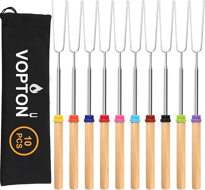 10 Pcs Marshmallow Roasting Sticks for Fire Pit Long 32Inch, Smores Sticks Skewers, Smores Kit for Fire Pit, Premium Telescoping Hot Dog Roasting Sticks for Campfire Accessories Outside Camping VOPTON
