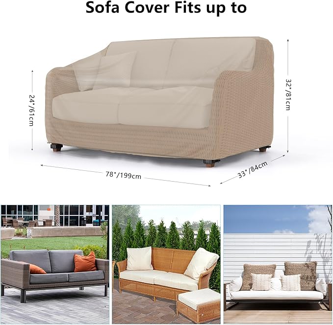 Mrrihand Heavy Duty Patio Sofa Cover, 3-Seater Outdoor Sofa Loveseat Cover, Outdoor Patio Furniture Cover with Air Vent and Handles, 78" W×33" D×32" H, Brown