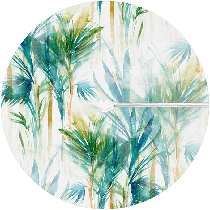 Fitted Round Tablecloth with Umbrella Hole and Zipper Tropical Trees Outdoor Elastic Table Cloth 45"-56" Oil-Proof Waterproof Abstract Tree Patio Table Cover for Picnic Party