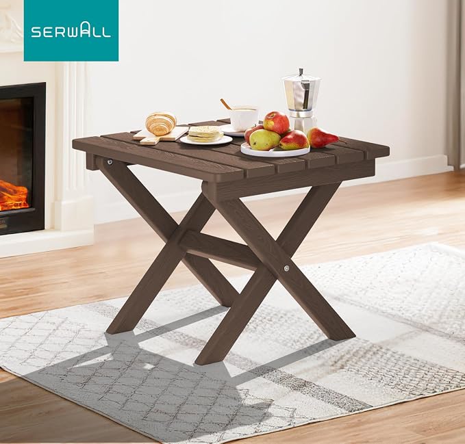 SERWALL Portable Folding Outdoor Side Table - Adirondack Style, HDPE Material, No Assembly Required, Outside End Table for Patio, Porch, Deck, Pool, Coffee