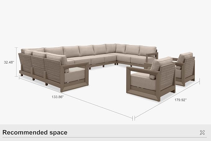 PURPLE LEAF Patio Furniture Set Enclosed Outdoor Couch with 9.6" Thick Cushion and Soft Pillows 12 Piece Outdoor Sectional Sofas Modern Outdoor Conversation Sets for Yard Porch Deck Poolside, Khaki