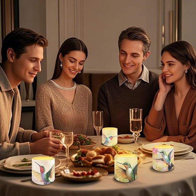 Vintage Flower Hummingbird 3 inch Flameless LED Candles with Remote Timer Set of 4 Home Decorative Realistic Flickering Flameless Candles with Battery Operated