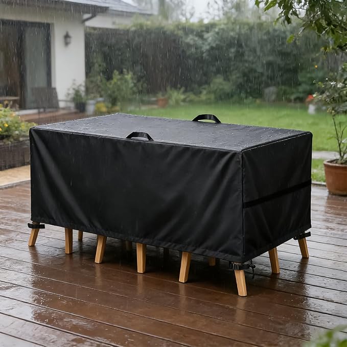 LBTING Patio Furniture Cover, Outdoor Table Chair Sofa Desk Covers 89L x 59W x 28H Inches, 420D Waterproof Windproof Dust-proof UV-Resistant Furniture Cover - Black