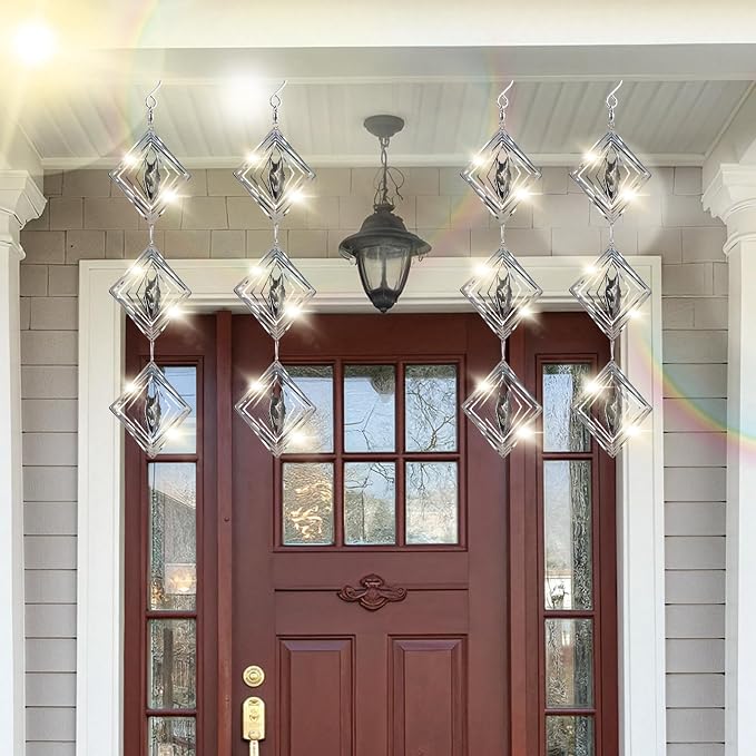CHONOVO Bird Deterrents for Outside, 12 Discs 4 Set Reflective Wolf Wind Spinners, 3D Bird Scare Devices to Keep Woodpecker Pigeon Away, Outdoor Hanging Bird Reflectors for Patio, Roof, Garden, Yard