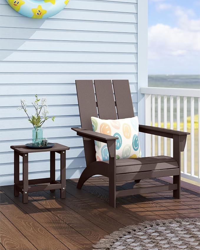Weatherproof Outdoor Side Table, HDPE Small Outdoor Table for Adirondack, 16.6-Inch Patio Square End Tables for Garden, Backyard, Porch, Deck, Balcony, Poolside (Coffee)